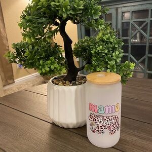 16oz handmade frosted tumbler with bamboo lid & straw. Mama Bear, waterproof.